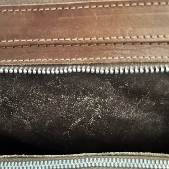 Vintage Tooled Leather Top Handle Purse Bag Chocolate Brown & White Two Tone - Picture 14 of 16